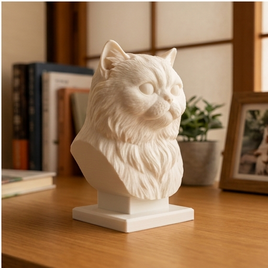 エキゾチックショートヘアの壁掛けレリーフ 3Dプリント 白PLA