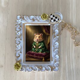猫（アメリカンショートヘア）の花の油絵風アート A4金縁額装