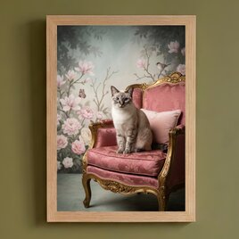 猫（シャム猫）のロココ調シャビーピンクアート A4額装インテリア