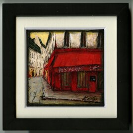 風景画 パリ 油絵 バー「赤い扉のBAR」 | iichi 日々の暮らしを