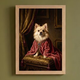 犬（コッカースパニエル）のルネサンス風肖像画 A4金縁額装インテリア