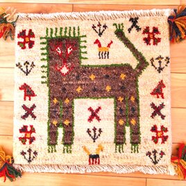 ハンドメイド 天然ウール ペルシャ ギャッベ 玄関マット ラグ 55x41.5
