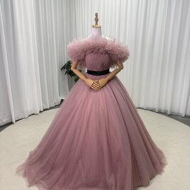 カラードレス テラコッタ色 ベアトップ 高級イタリアサテン プリンセス