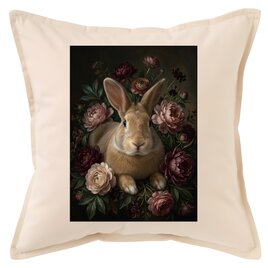 うさぎ（フレミッシュジャイアント）クッション 45cm 花の油絵風カラー