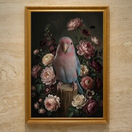 猫（デボンレックス）バッグチャーム 花の油絵風アート ブラック額縁