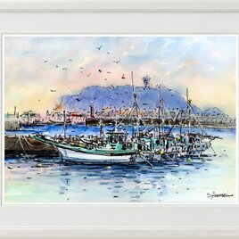 水彩画原画 七里ガ浜の海へ・日坂から | iichi 日々の暮らしを心地よく