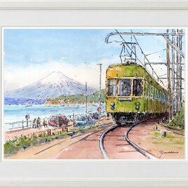 水彩画原画 江ノ電・小動岬から七里ヶ浜へ ＃671 | iichi 日々の暮らし