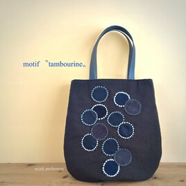 ミナペルホネン「mingling」/ 大胆海鳥模様のトートかばん(革持ち手