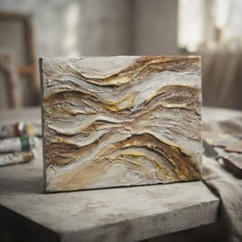 原画】黄金の渓流 〜豊穣の秋〜（A4額付き・ラッピング込）油絵 風景画