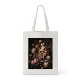 犬（チワワ）トートバッグ 花の油絵風アート キャンバス地 | iichi
