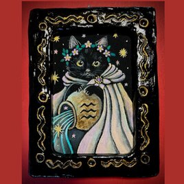 導きの黒猫」額付 アート作品 原画 徳島洋子作品 アクリル画 猫