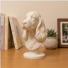 犬（コッカースパニエル）の3Dプリント胸像 白PLA 彫刻 置物