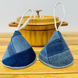 前掛け☆男女兼用☆デニムリメイク☆カフェエプロン キャンプ