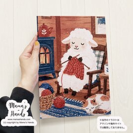 幸せを編む ひつじ》☘️A4 ポスター 2027 未年 羊 版画風 yellow x