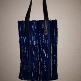 藍染め裂き織バッグの画像