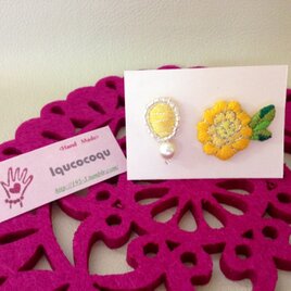 手刺繍の花ピアス (14004)