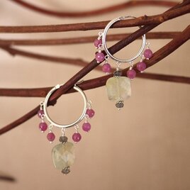 プレナイト×ルビーフープピアス