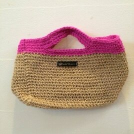 リネン トート  ショッキングピンク×ナチュラル