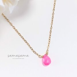 14kgf♡宝石質AAAカルセドニー フューシャピンク一粒ネックレス
