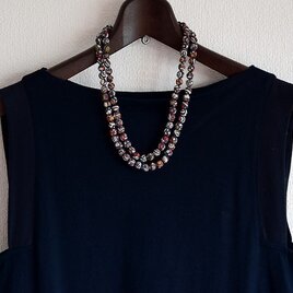 リバティプリントの二連ネックレス（グレー）