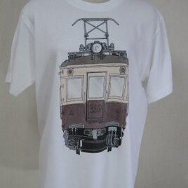レトロの電車手描き半袖Ｔシャツ男性用  Ｍ・Ｌサイズ