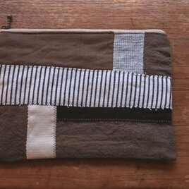 外ポケット付き配色ポーチ　カーキ　　