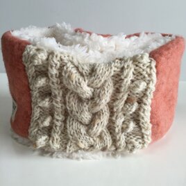 アラン模様のネックウォーマー*サーモンピンク*