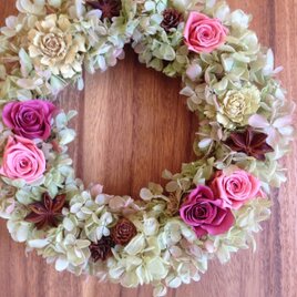 ライラックピンク&ライムロゼのナチュラルリース☆25