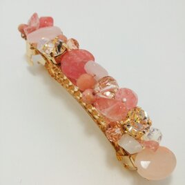 天然石＆スワロmixバレッタ（ピンク系）