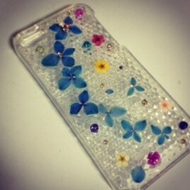 H様オーダー♪青い紫陽花でシンプルIPHONE5　5sケースの画像