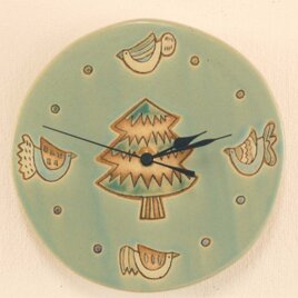 「とりともみの木模様」の陶製時計