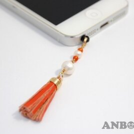 ゆらゆらキュートなフリンジ☆イヤホンジャック【オレンジ】