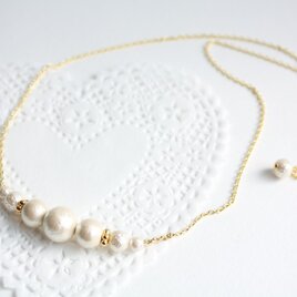コットンパールとクリースパールのダブルパールネックレス