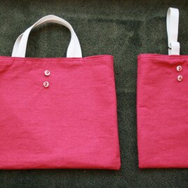 通園通学バッグ＋靴袋　いちごとピンクの好きな女の子への画像