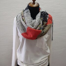 ギャザースヌード(オレンジメッシュ×グリーン柄×ブラックレース）