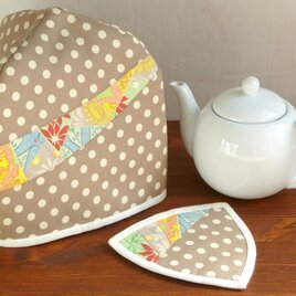 【再販】三角ティーコージーとマットのセット ～小春日和～ 水玉