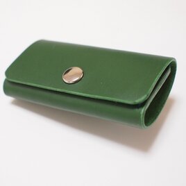 スマートキー対応！　手縫い 牛革製キーケース　緑革碧糸