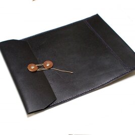トスカーナ床革のマニラ封筒 A４ファイル対応 黒革紫糸