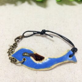 陶のブレスレット☆ことり（青）