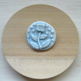 Flower pattern Brooch (磁器・水色・丸)