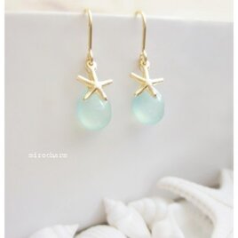 カルセドニーとスターフィッシュのプチピアス（大）*14KGF