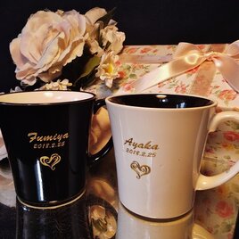 モノトーンペアマグカップハート(名入)化粧箱