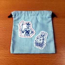 クラシックプリント巾着（甲冑×ロバ）