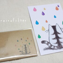 雨猫のポストカード＆ミニ封筒セットの画像