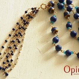ラピスラズリとブルーアパタイトのタッセルネックレス