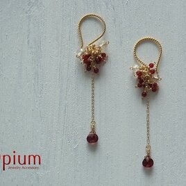 レッドアゲートとシャンパンクォーツのチェーンピアス