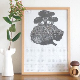 20%off きのこ切り絵のレトロ印刷カレンダー2016  A3サイズの画像