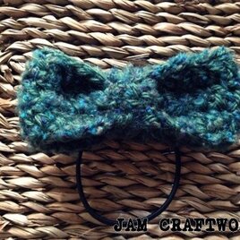 渋色ニットリボンのヘアゴム　カーキグリーン