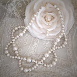 コットンパール・フリルネックレス☆付け襟チョーカー☆ティアラウェディング結婚式ブライダル☆14kgf変更可