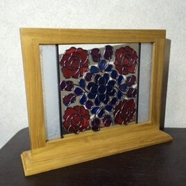赤い薔薇のミニ衝立＊グラスアート作品